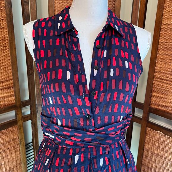 11.1. Tylho Brynn Tile Print Navy Sleeveless Shirt Dress Size Small - Picture 2 of 11